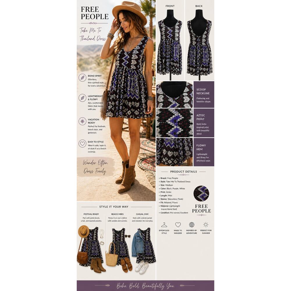 Free People Take Me To Thailand Aztec Print Mini Dress SZM Boho Tank Summer